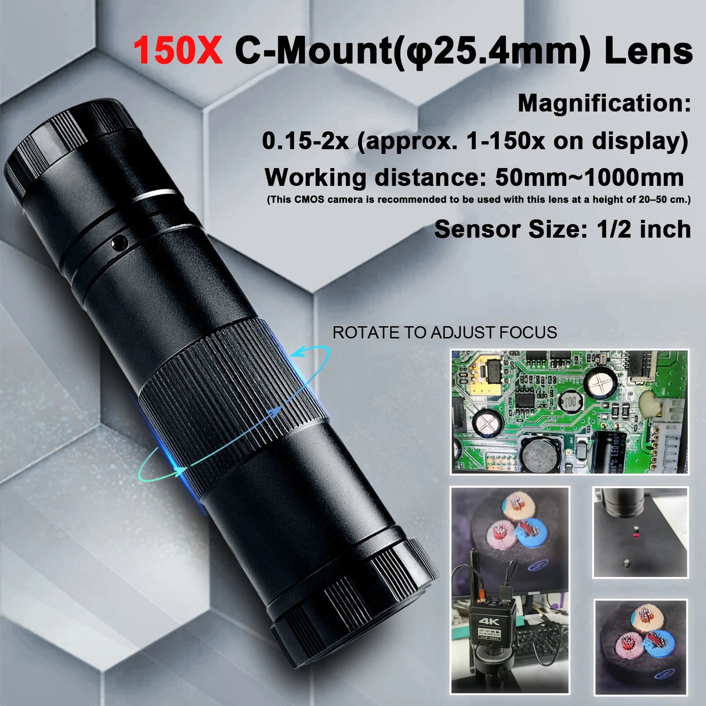 4K Digital Microscope 48MP Microscope For Electronics USB-C Industrial Cameras HDMI 1-150X Zoom C-Mount Lens Phone Pcb Soldering