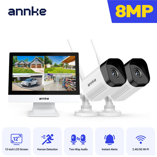 Annke 8MP wifi security camera 12 in LCD 2.4G 5.8G 4k wireless camera system Two-way voice IR night vision Outdoor wifi camera