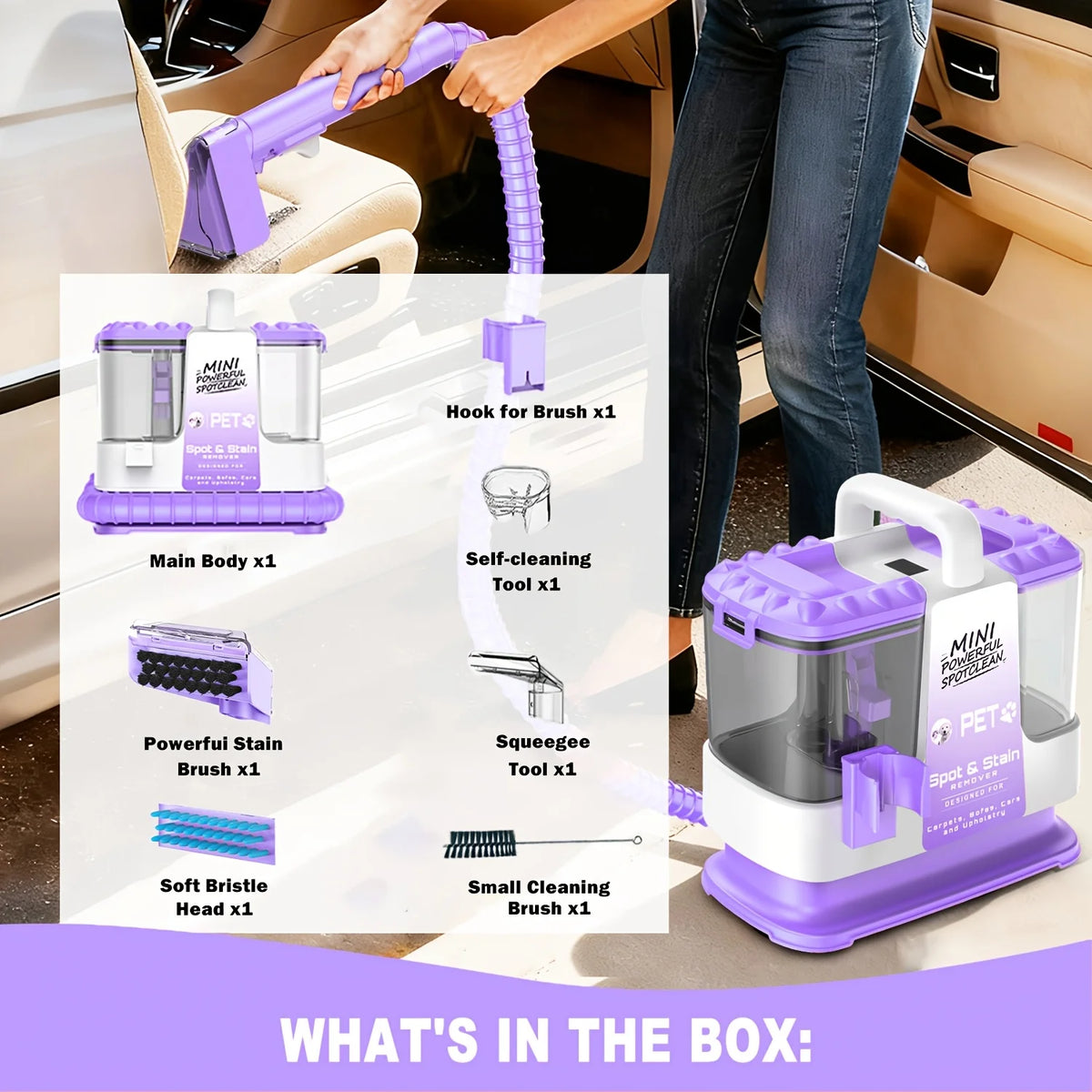 Carpet Cleaner Machine, 32KPa Powerful Suction Portable Upholstery Cleaner with Multiple Tools for Carpet, Couch, Car Seats, Stairs & Pet Messes