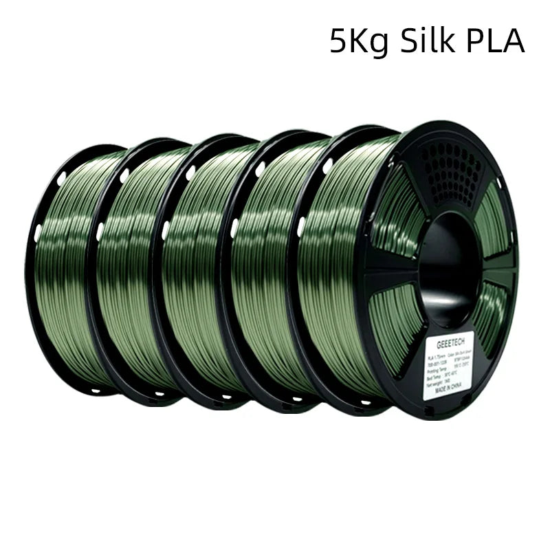 GEEETECH 5Kg 3D Silk PLA Filament 1.75mm High Gloss Surface Neat Wrapped Dimensional Accuracy /-0.02mm Vacuum Packaging